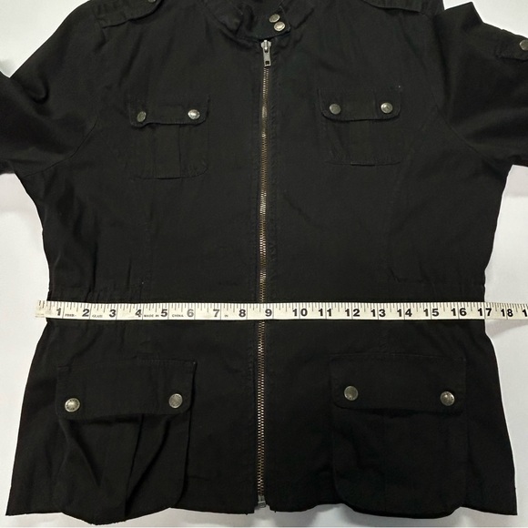 Ashley Womens Utility Jacket Size L Full Zip Cotton Pockets Black Y2k Grunge - Picture 8 of 11